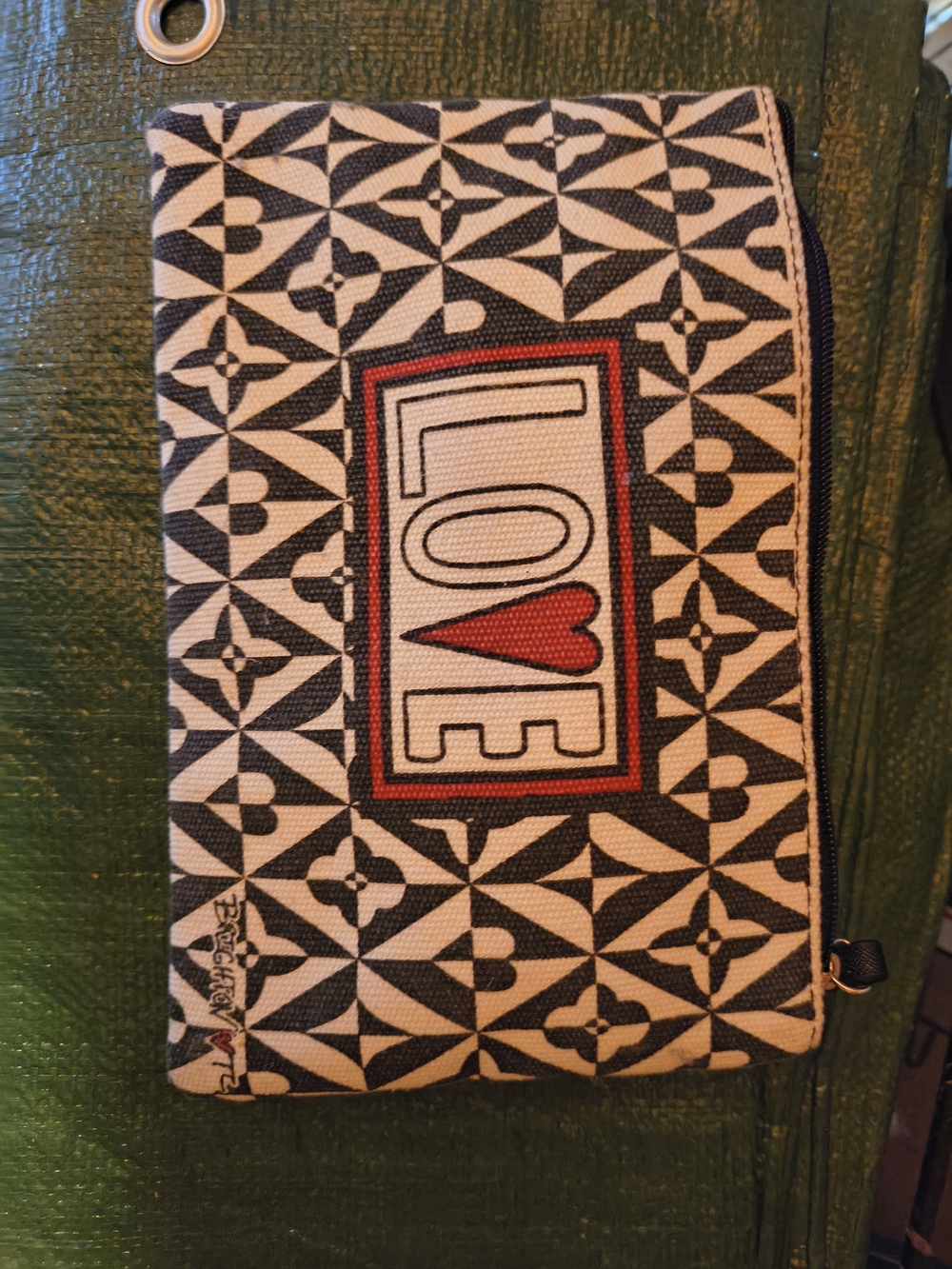 LOVE Patterned Canvas Zip Pouch in Black and Cream